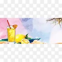 盛夏柠檬汁手绘水彩背景