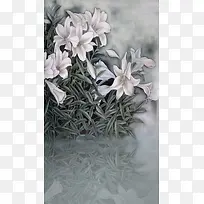 百合手绘复古倒影H5背景图