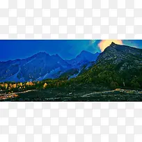 油画阳光山峰背景图
