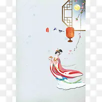 唯美古风中秋节促销海报背景模板
