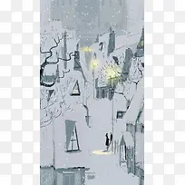 白色卡通插画H5背景