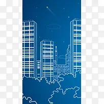 蓝色线描城市背景