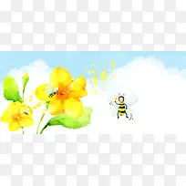 卡通水彩蜜蜂采蜜背景banner