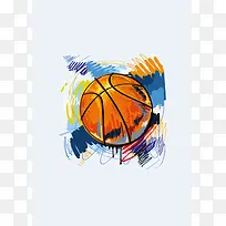 手绘彩色篮球海报背景图