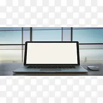 玻璃前的空白电脑背景