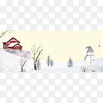 圣诞节雪地简约房子黄色banner