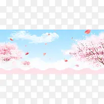 桃花节文艺小清新梦幻花瓣蓝banner