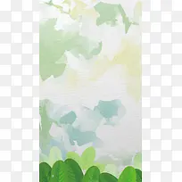 小清新淡雅涂鸦树叶边框H5背景素材