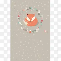 暖灰色狐狸花卉海报背景素材