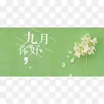 绿色清新九月你好平面banner