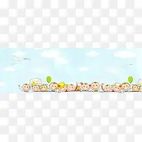 清新童趣小孩飞鸟蓝色背景图