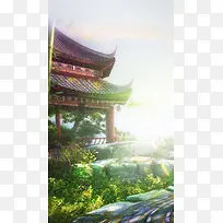 唯美园林建筑H5背景
