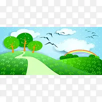 卡通绿色小清新背景
