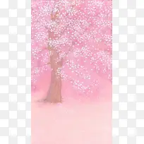 手绘樱花树背景