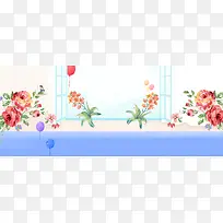 春季窗户景色手绘花朵黄色banner