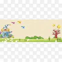 春季卡通绿色海报banner背景