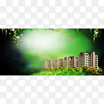 春季房产  绿色渐变海报 背景素材