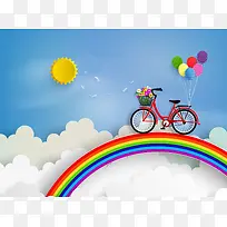 彩虹上的单车背景素材