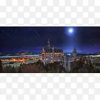 唯美星空城市海报背景