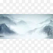 中国风水墨手绘山水树木