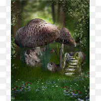 魔幻绿色森林蘑菇背景