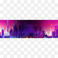 紫色酷炫城市建筑节日海报背景