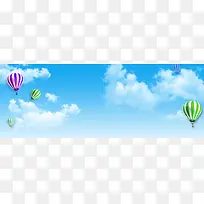 蓝色天空白云热气球背景