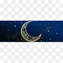 蓝色渐变星星月亮云线条促销banner