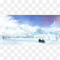 冬季白雪月亮高山梦幻海报背景