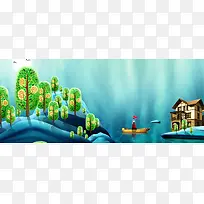 大气地产蓝色别墅banner