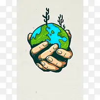 简约手绘世界地球日公益海报背景素材