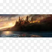 夕阳古城堡神秘背景banner