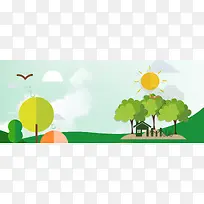 节能新生活扁平卡通绿色banner