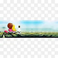 卡通漂流瓶爱情背景banner