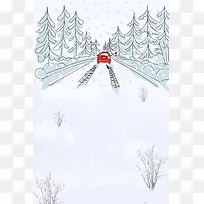白色简约文艺温馨冬季雪地树木汽车场景样式
