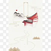 中国风禅道线条简约海报背景素材