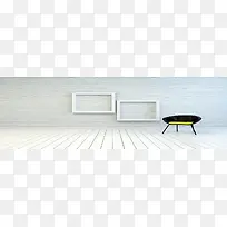 白色砖墙框框椅子图片