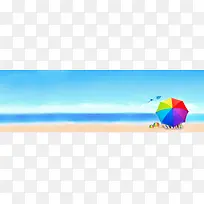 清新沙滩背景banner雨伞
