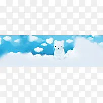 卡通小熊蓝天白云背景banner