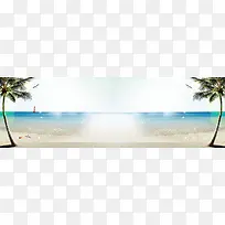 白云蓝天大海椰树海滩背景