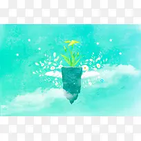 卡通手绘夏季清凉植物夏令营海报背景素材