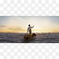 风景蓝天黄云海面男人背景
