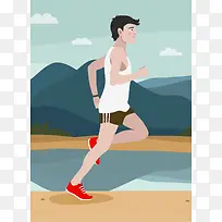 卡通手绘健身跑步减肥锻炼人物背景素材