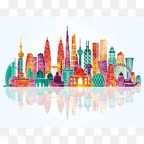 亚洲地标建筑矢量素材背景模板