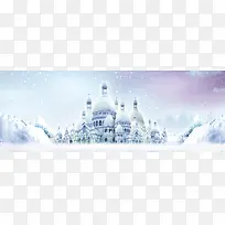 冬季雪中城堡淘宝banner背景