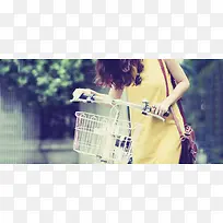 简约文艺美女单车图片