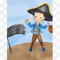 卡通手绘国际儿童节六一小海盗背景素材