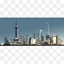 蓝色上海建筑背景