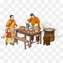 古代人物夫妻做饭作坊