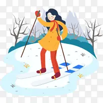 卡通冬天滑雪小女孩